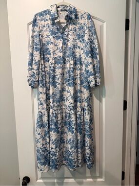Blue Floral Button-Front Maxi Dress